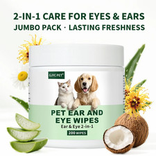 Pet Wipes for Dogs Cats Eye Ear 2 in 1 Gentle Non-Irritating Grooming Wipes