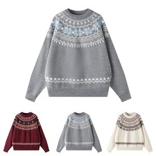 Casual Wear Printed Knit Sweater Unisex Pattern Top Autumn Winter Unisex