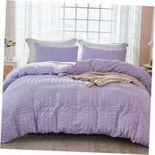 Lavender Purple Seersucker Duvet Cover Set Queen 90 x 90 inches , 3 Pieces