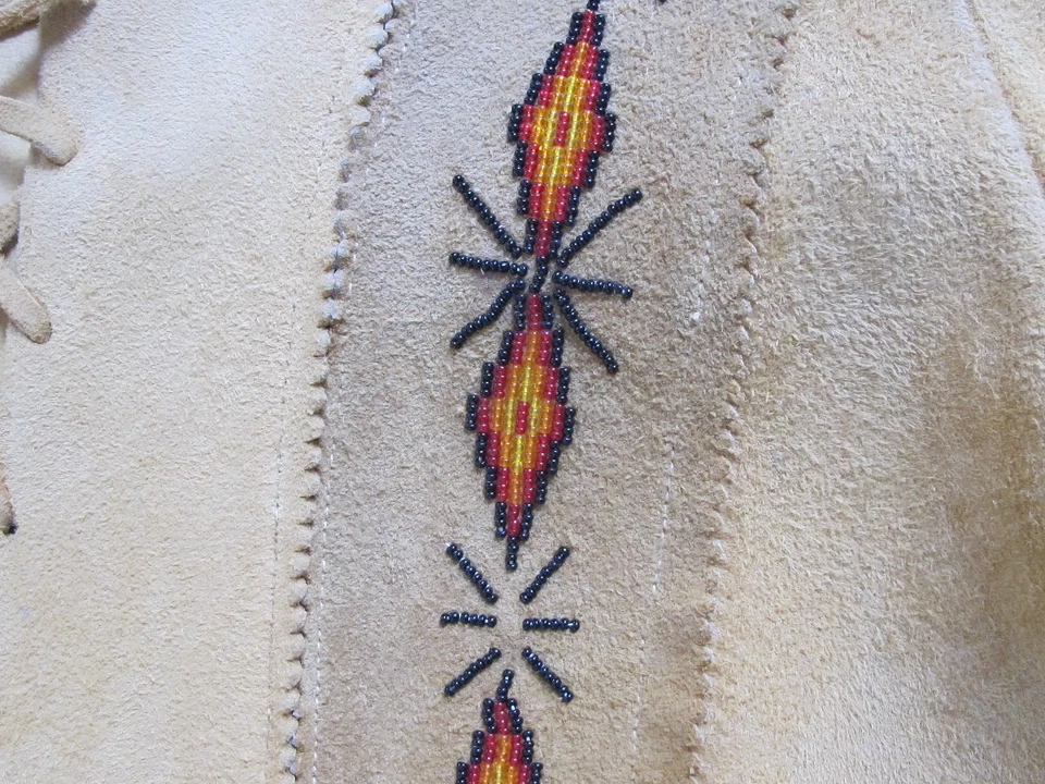 American Native Western Jacket Buckskin Suede Leather Fringe Beads War Shirt - Image 3 of 4
