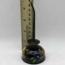 Vintage Folk Art Floral Thumb Pump Oil Can Oiler Household Sewing Machine Signed