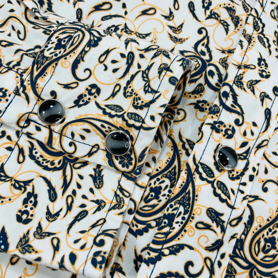 Camisa Gibson Para Hombres Mediana Perla A Presión Western Paisley Crema Manga Larga Botón AOP Foto 3 de 4