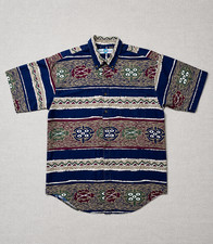 Vintage World Island Hawaiian Shirt Men's L USA Made Tribal Geometric Button Up