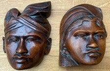 A Pair of Carved Hardwood South East Asian Balinese(?) Face Masks