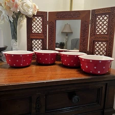 Red&White Polka Dot Deep Soup Bowls Stoneware By Grestel Portugal