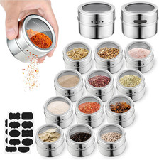 12PCS Magnetic Spice Jars Stainless Steel Sea...