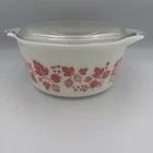 Vintage Pyrex PINK & White Gooseberry Casserole Bowl Dish 474-B 1.5 Qt & Lid