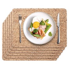 Woven Placemats Set of 6, 17" x 12" Rattan Table Mats, Natural Water Hyacinth...