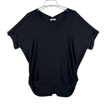 Lush Blouse Womens Small Black V-Neck Dolman Sleeve High Low Tunic Top USA