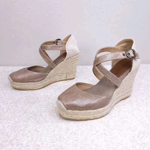 Bettye Muller Damen-Espadrille-Keilsandale 8,5 roségoldfarbene gekreuzte Riemen-Pump - Bild 1 von 12