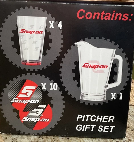 Snap-On Pitcher Gift Set New 1 Pitcher 4 Glasses and 10 Coasters Genuine New - Picture 2 of 4