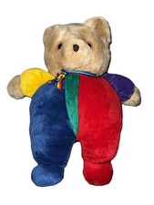 Vtg Eden Blue Orange Red Purple Bear W Rainbow Ribbon Made In USA Plush Bear