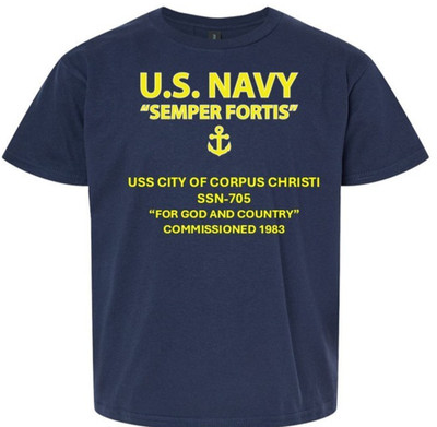 USS CITY OF CORPUS CHRISTI SSN-705* SEMPER FORTIS *VINYL SHIRT. US NAVY LICENSED