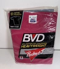 BVD Pocket T-Shirt Med Short Sleeve HEAVYWEIGHT USA Cotton Vintage 90s Red NOS