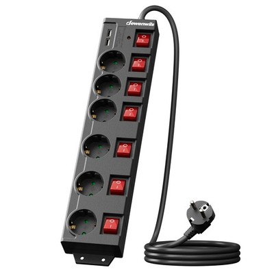 DEWENWILS Steckdosenleiste Steckerleiste Mehrfachsteckdose Strom 6-Fach 2 USB 2m