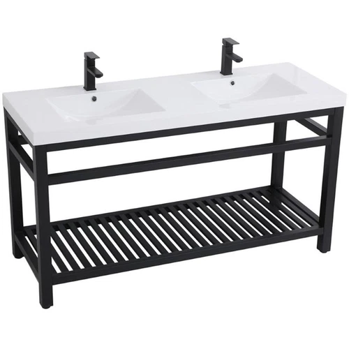 Elegant Decor Raya 60" Double Resin Top Metal Bathroom Vanity in Black - Picture 1 of 14