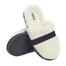 BORN Faux Fur Scuff Slippers for Women Indoor Non-Slip Medium, Black White