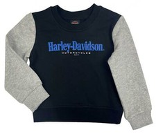 Harley-Davidson Big Girls' Colorblocked Fleece Crew Pullover Hoodie - Black