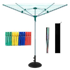 4 Arm Rotary Airer Outdoor Washing Line Clothes Dryer Ground Spike Cover Parasol