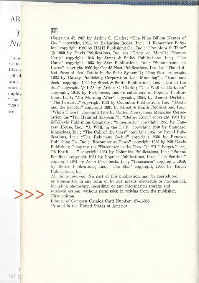 Nine Billion Names of God Arthur C. Clarke HC Stated 1st Edition Book, Slipcase - Image 4 of 4