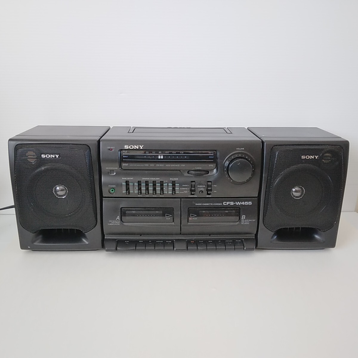 Sony CFS-W455 Boombox-Dual Casette Player-Radio, 1995, With Cord-Tested Works