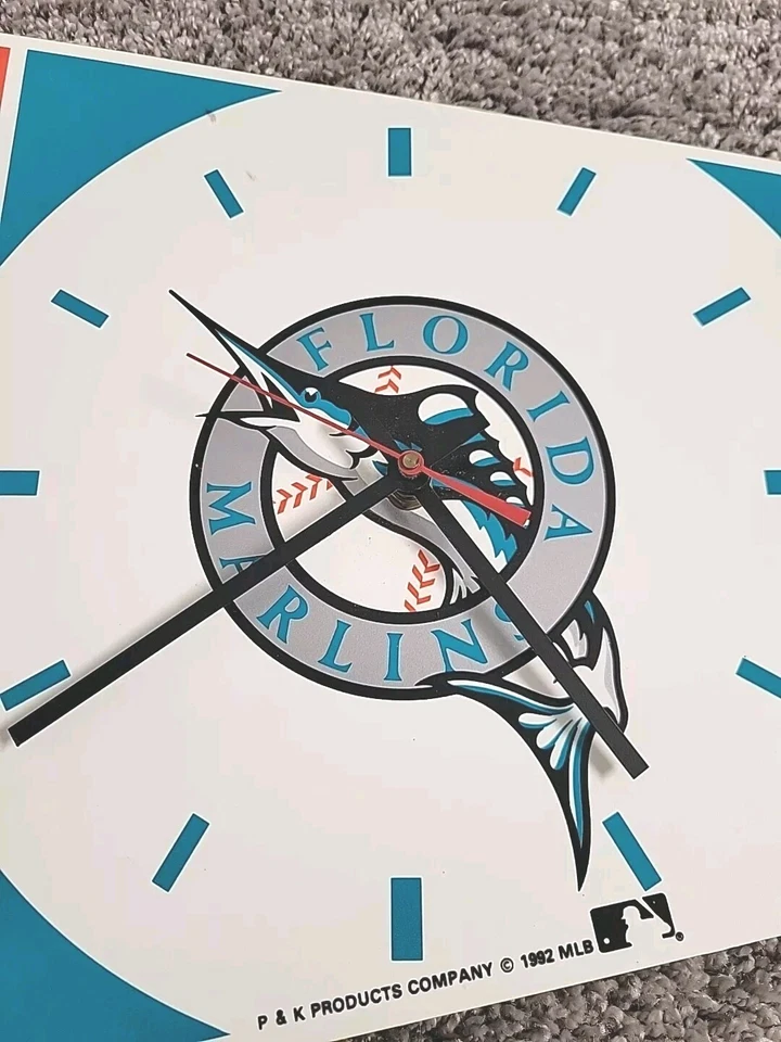 Reloj Banderín Vintage Florida Marlins MLB Miami Bar Man Cave - Funciona (Punta Rota) Foto 3 de 4