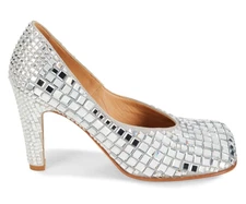 $5000 Bottega Veneta Rhinestone Embellished Leather Pumps Heels Grey IT 39, US 9