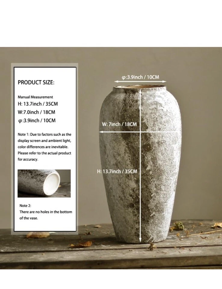 Florero de cerámica rústica, florero vintage de piso alto decoración de granja, va... Foto 2 de 4