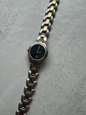 E5219 ESQ Esquire Movado Silver Gold Bracelet Watch Swiss Quartz Black Dial C2