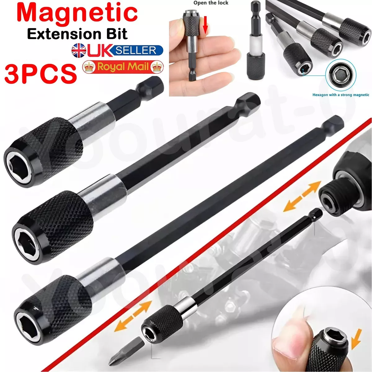 3Pcs Magnetic Extension Bit Holder Steel 1 4