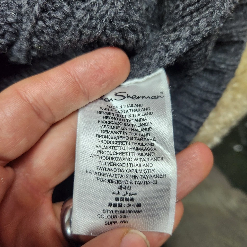 Suéter Ben Sherman Gris Adulto S Lana de Cordero Botón Frontal Cárdigan Tejido con Cable Foto 4 de 4