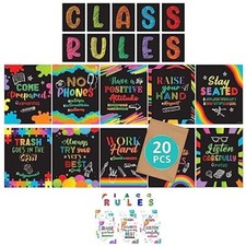 Class Rules Posters for Classroom - 20 Classroom Rules Poster Chalkboard Theme