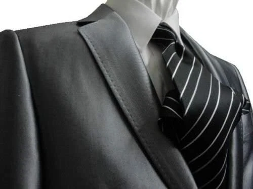 Traje para hombre GIORGIO FIORELLI 2 botones ajuste ceñido brillante plateado liso piel de tiburón  Foto 3 de 4
