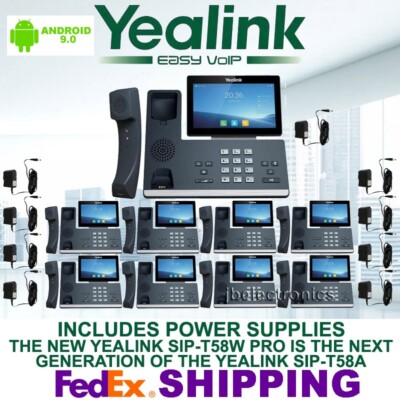 YEALINK SIP-T58W PRO IP PHONE WIFI BLUETOOTH ANDROID-9 PHONES - 9 POWER SUPPLIES