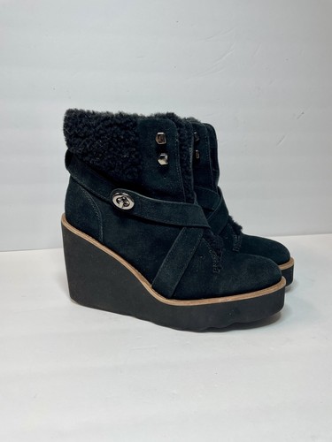 COACH Wedge Booties 6.5 Black Suede 