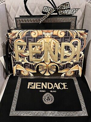 New Versace X Fendi Fendace Collaboration Large Flat Pouch Black Gold SOLD  OUT | eBay