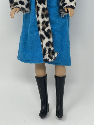 Vintage Clone Barbie Doll Clothes Turquoise Blue Leopard Print Coat Beret Hat - Picture 3 of 14