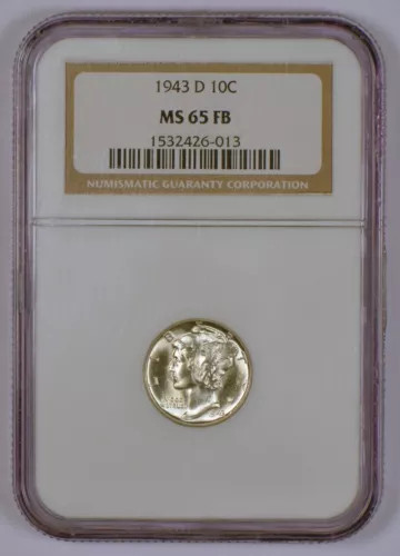 1943-D Mercury Dime Silver Coin Denver Mint NGC Graded MS65 FB Full Bands