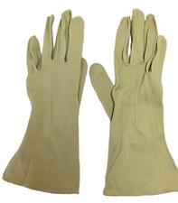 Womens Vtg Green Cotton Blend Gloves Over Wrist Nylon Embroidery Gauntlet Cuffs