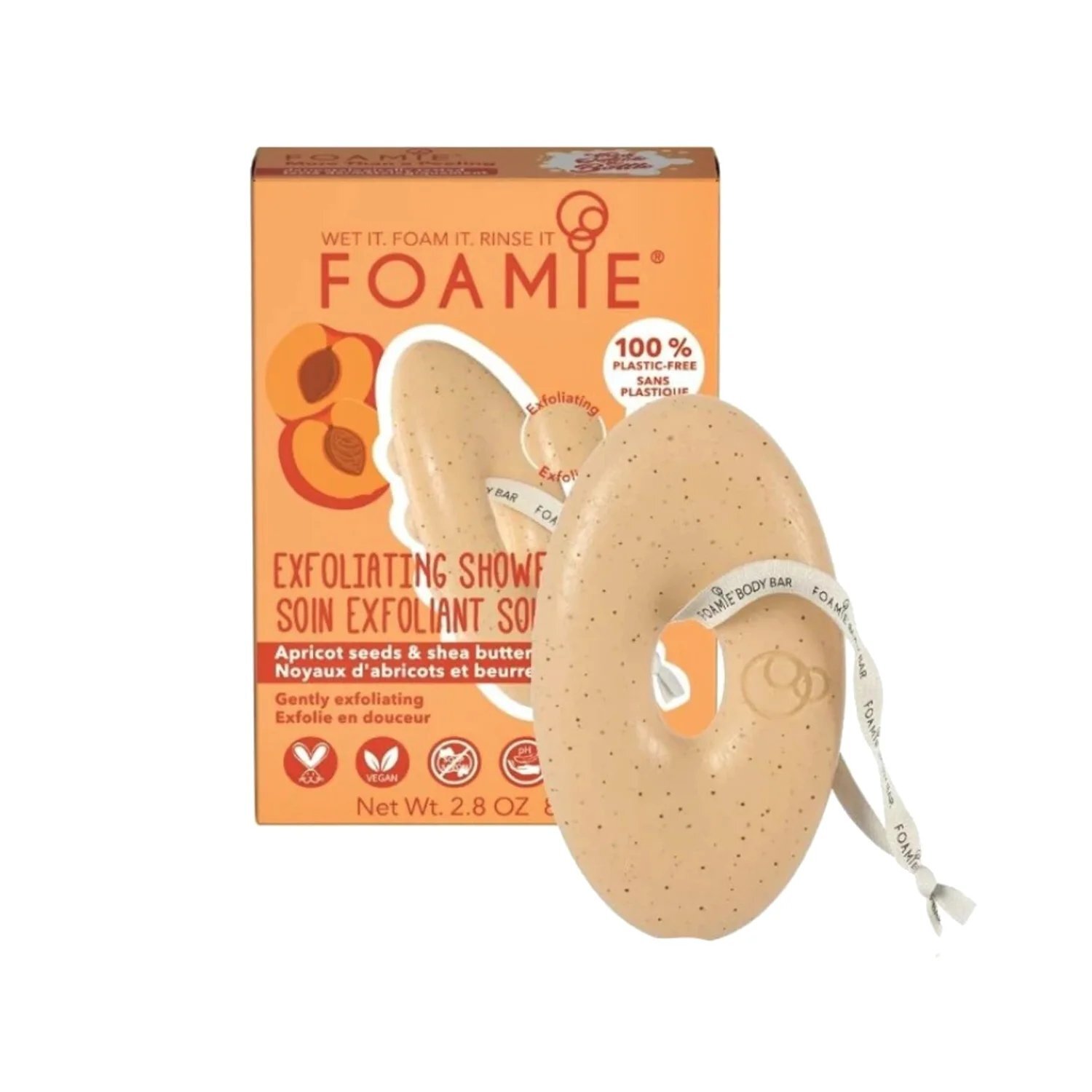 Foamie Shower Body Bar, 2.8 OZ, Exfoliating, Shea Butter & Apricot Seeds