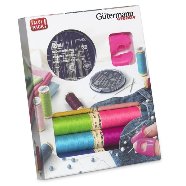 Costurador universal Gütermann + aguja de coser manual + juego de hilo de coser de pinza (8 colores / 100 m)