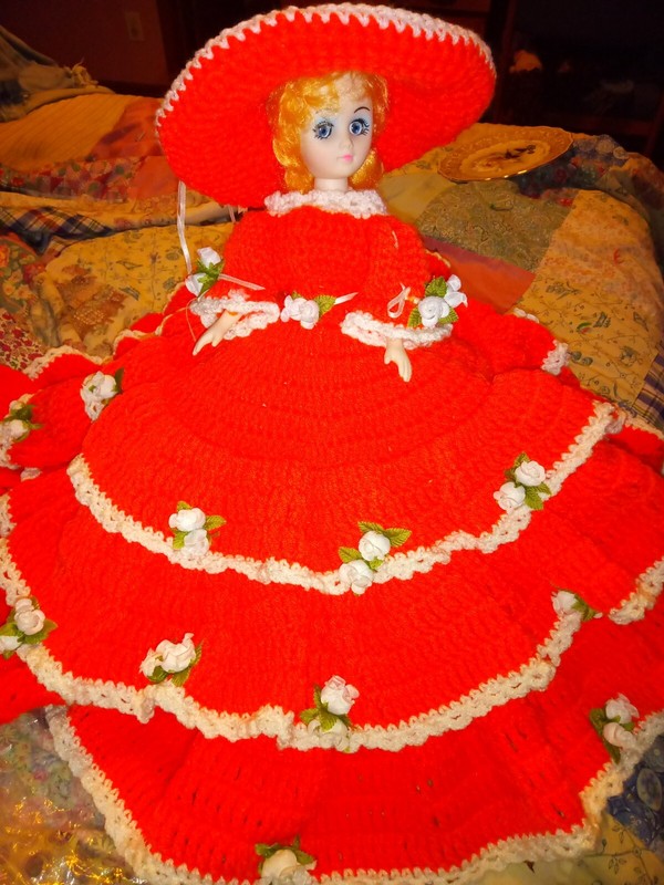 14-in Beautiful Orange Handcrafted Crocheted Dress Doll