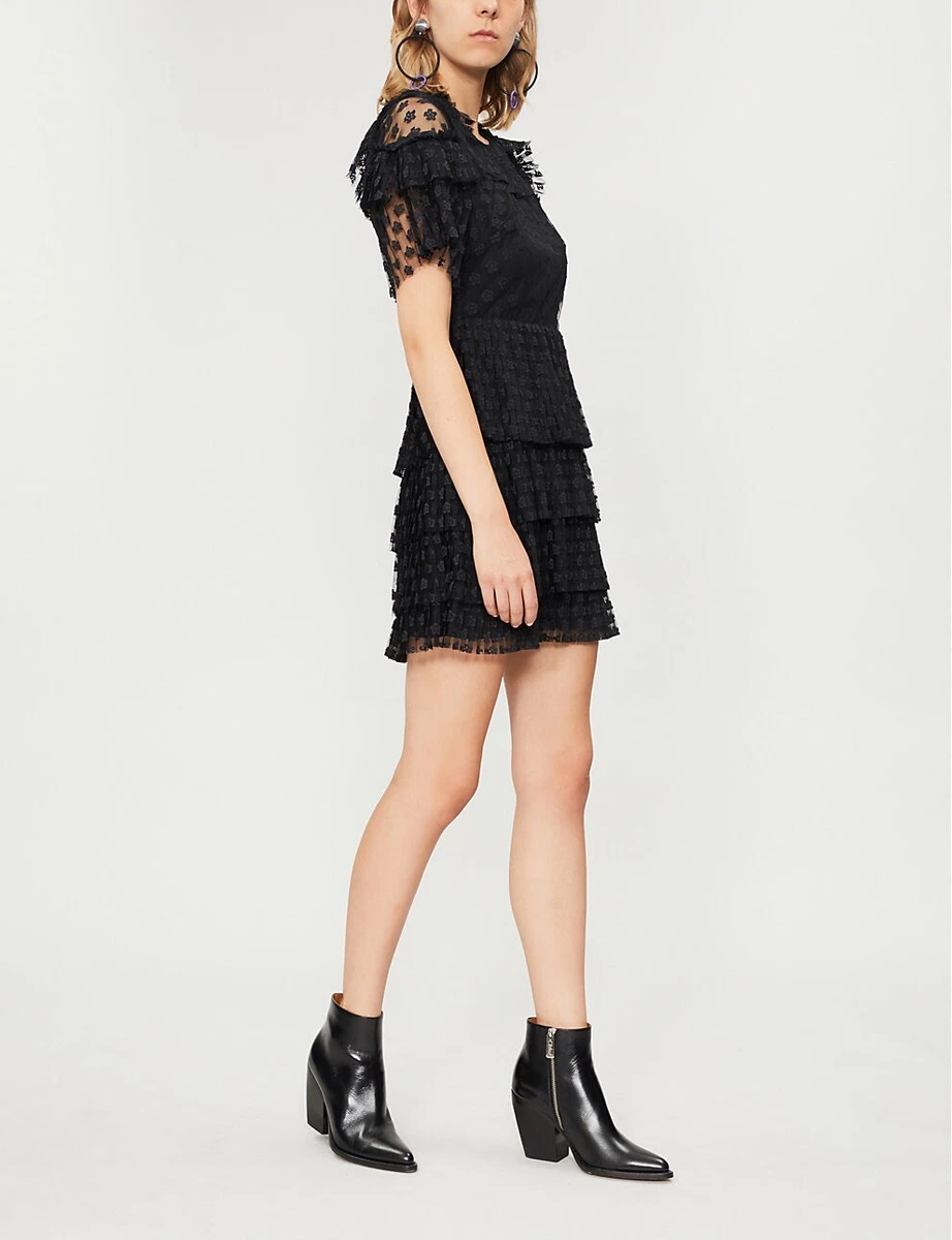 NWT Sandro Floral lace tiered dress Black 38 550