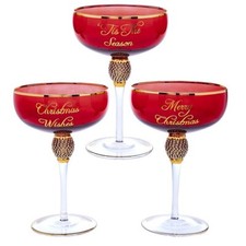 Leonardo Christmas Themed Drinking Party Cocktail Coupe Glasses Red Diamante