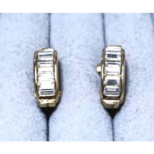 Orecchini Christian Dior Vintage Placcati Oro Strass Clip On 1811