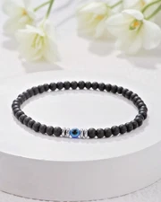 Black Tourmaline Evil Eye Reiki Stretch Bracelet 4mm Round Crystal Gemstone Bead