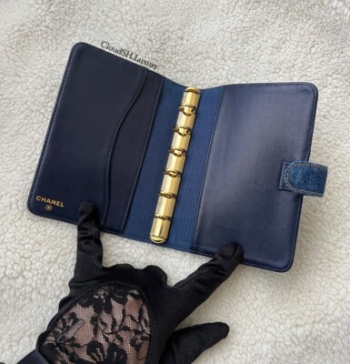 Auth Chanel CC Logo Denim PM Agenda Cover / Passport Holder - Rare