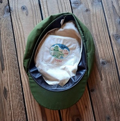 Vintage Chinese Military Cap Olive Green Army Hat Size 59 Mao Era