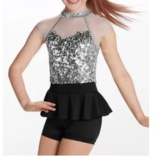 Weissman Showtime Tightrope Sparkly Sequin Biketard Dance Costume Size 7/8