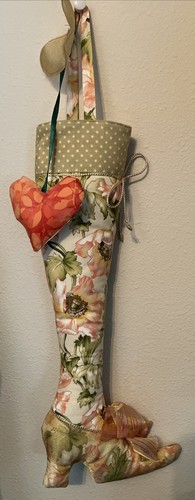 22.5” Floral Polka Dot Stuffed Fabric Victorian Boot Wall Hanging Stocking Decor - Picture 2 of 7